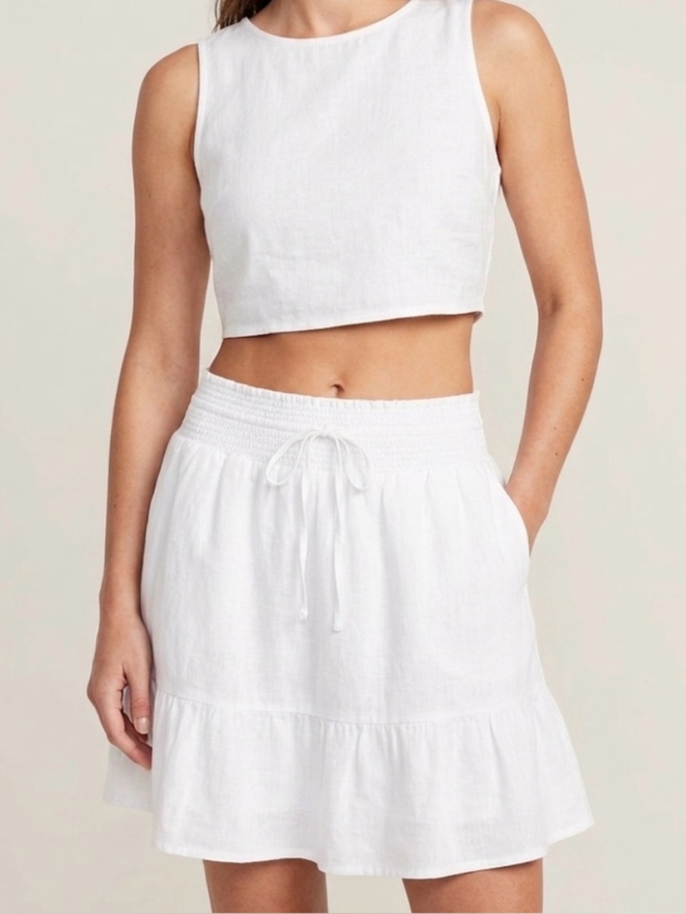 Old Navy White Smocked Waist Tiered Cotton Skirt large tall NWT